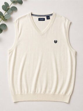 Chaps Cream Sweater Vest XXL | Classic V-Neck Preppy Layer